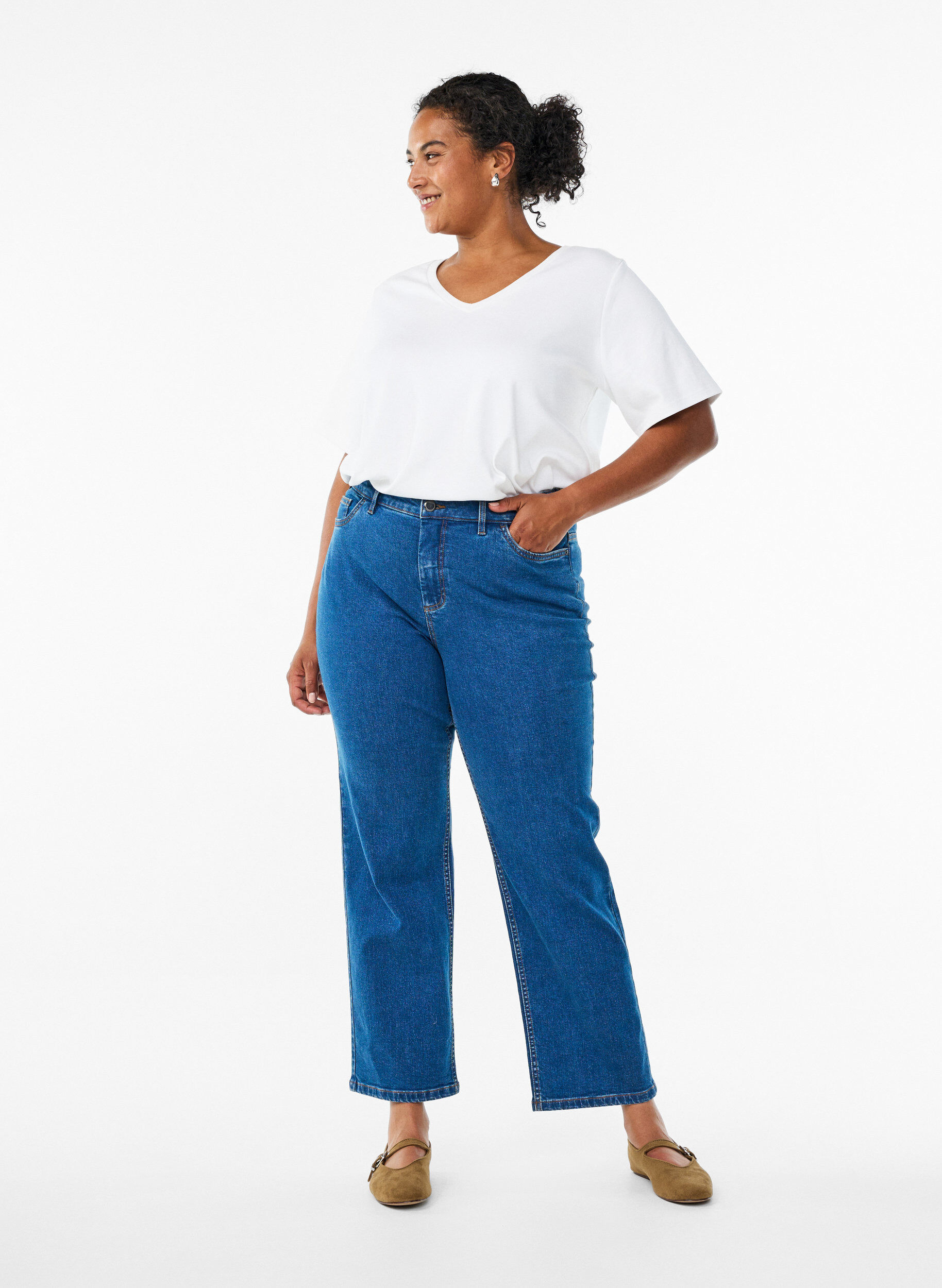 High-waisted Gemma jeans met een regular fit, Blauw, Model