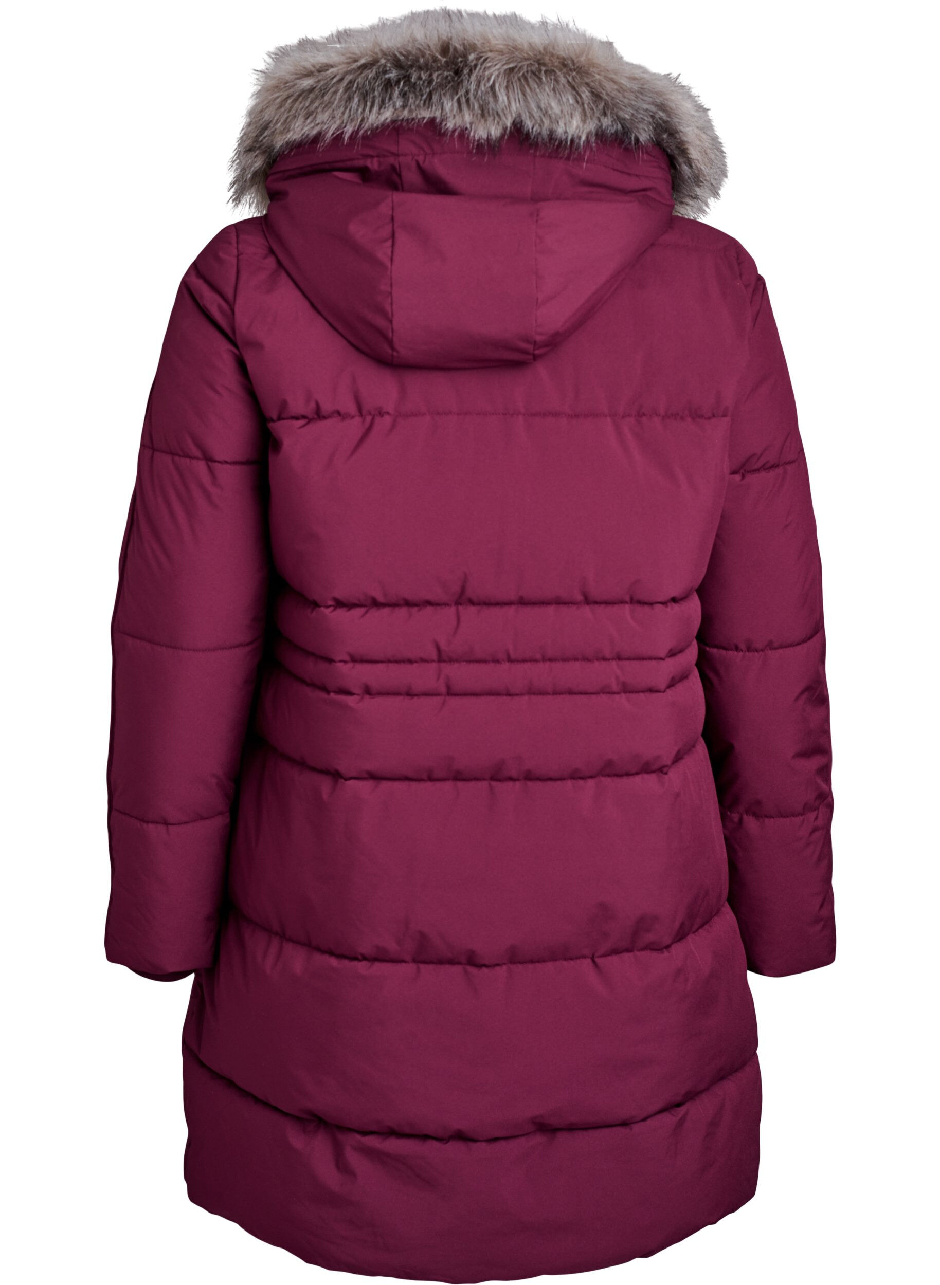Zizzi Waterafstotende parka met imitatiebontkraag, Donker Bordeaux, Packshot image number 1