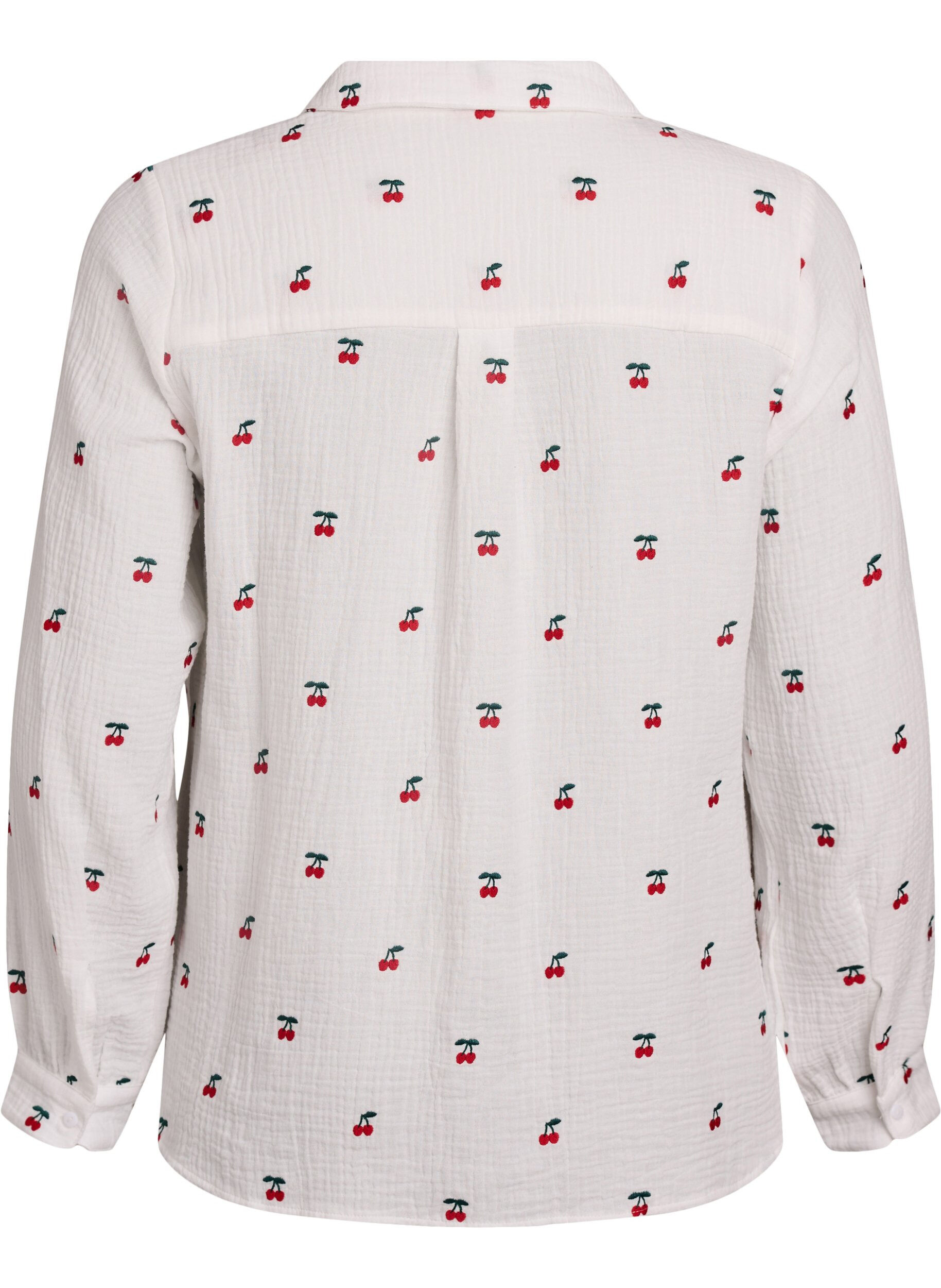 Zizzi Blouse van katoen mousseline met lange mouwen en geborduurde motieven, Vanille, Packshot image number 1
