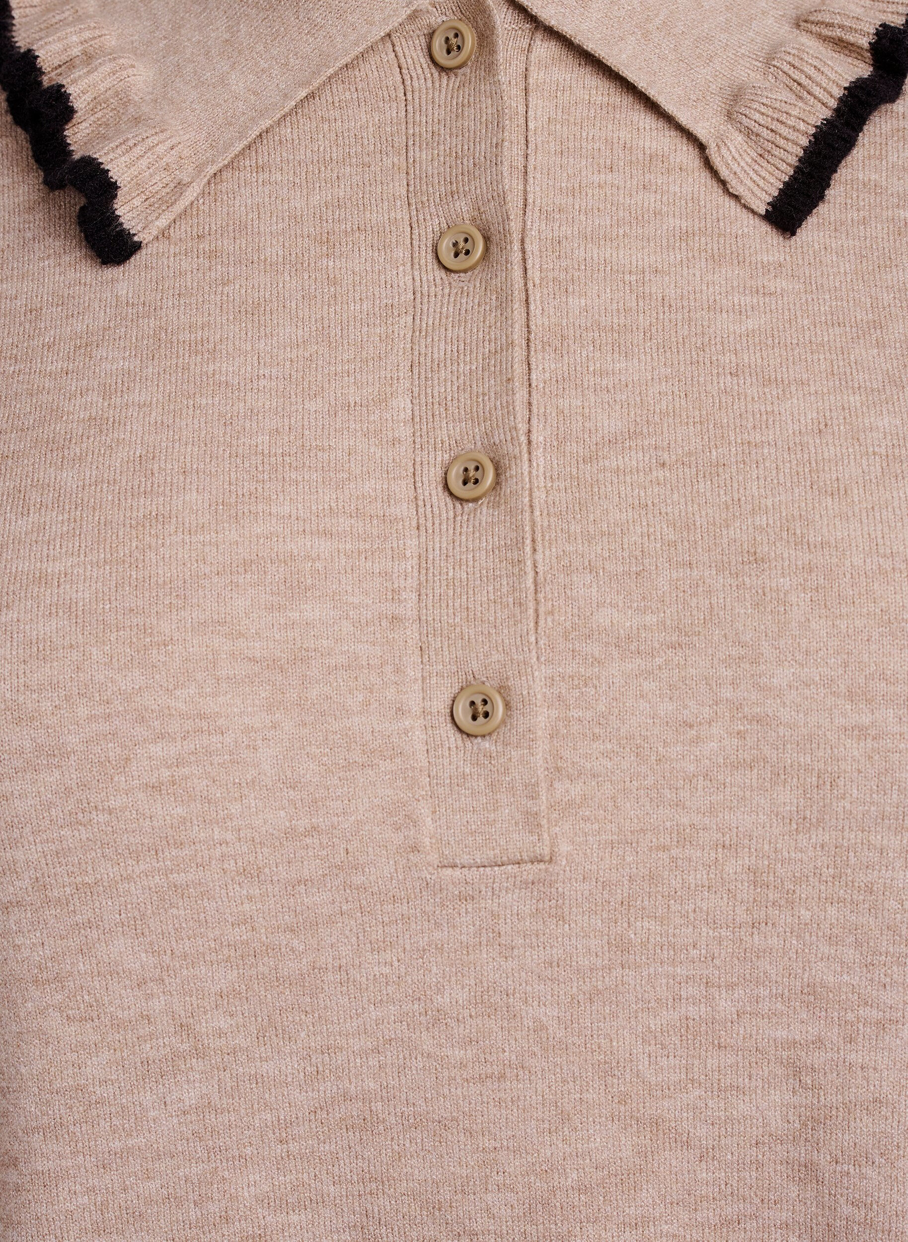 Zizzi Gebreide blouse met een kraag en contrasterende ruches, Beige, Packshot image number 2
