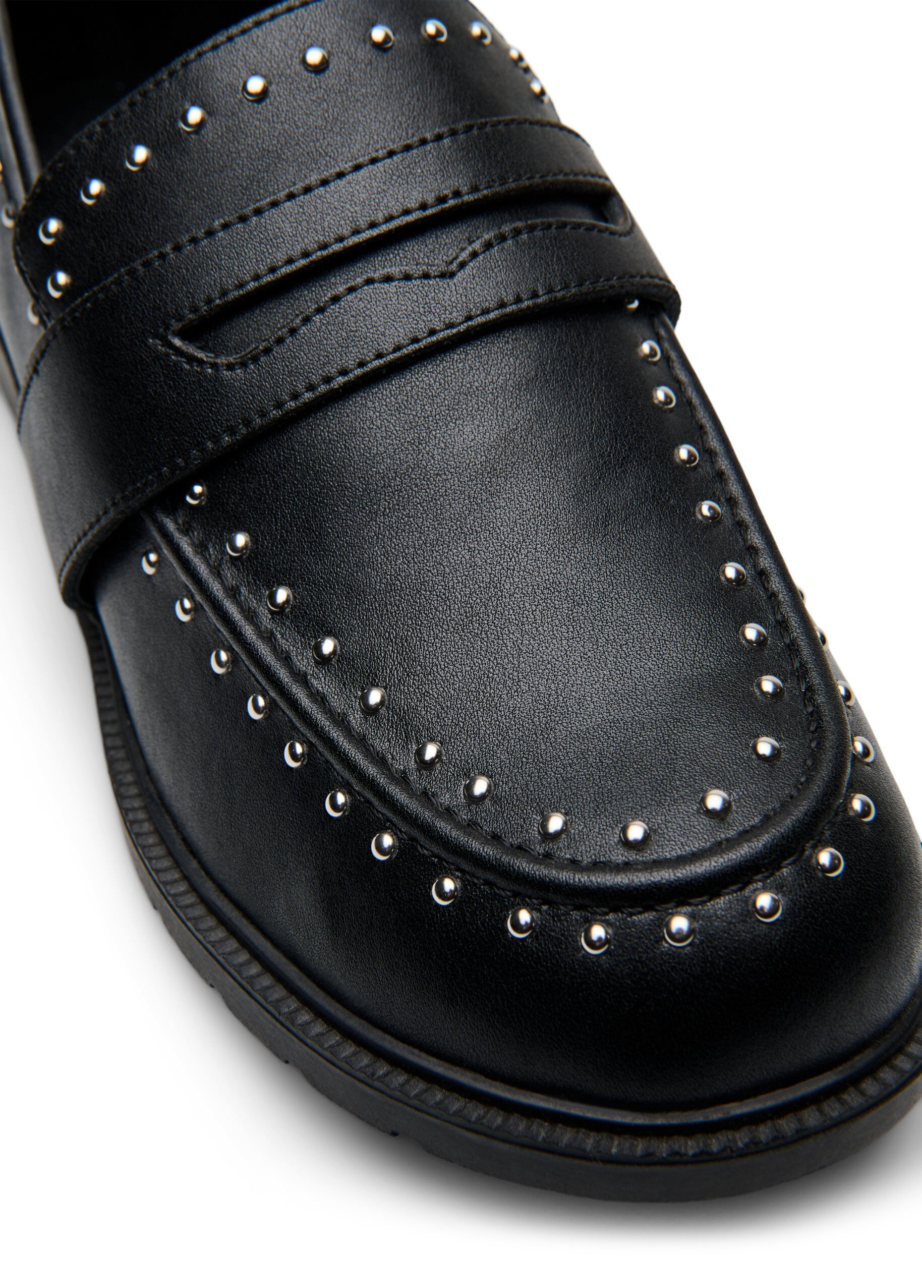 Zizzi Wide fit - Leren loafers met studs, Zwart, Packshot image number 3
