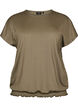Jersey blouse met gestructureerde strepen en een gesmokte zoom, Bruin, Packshot image number 0
