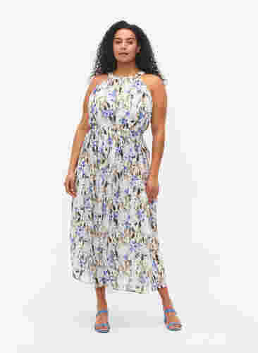 Bloemen maxi jurk met plooien, Blue Flower AOP, Model image number 0