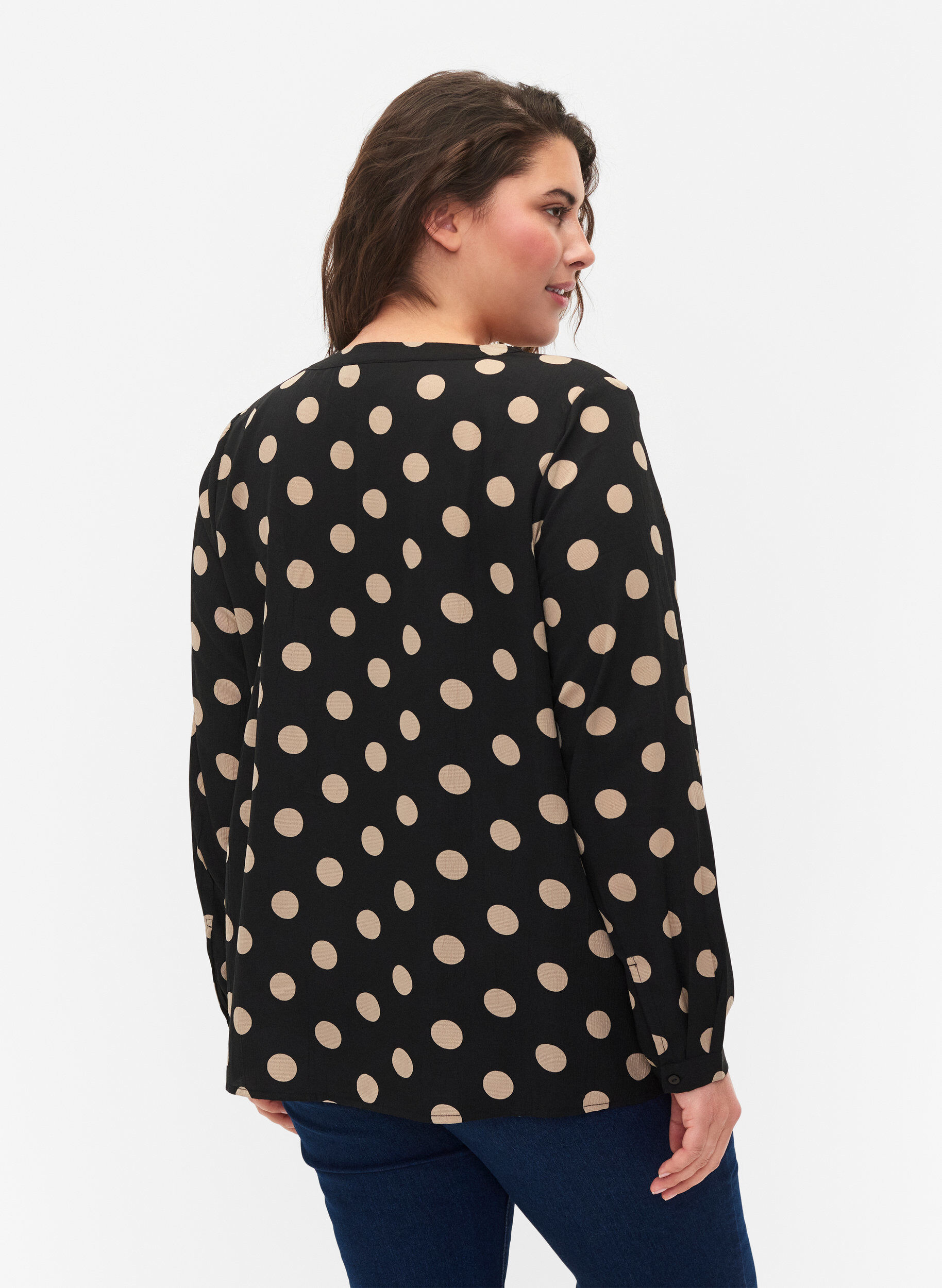 Zizzi FLASH - Blouse met lange mouwen en print, Black Brown Dot, Model image number 1