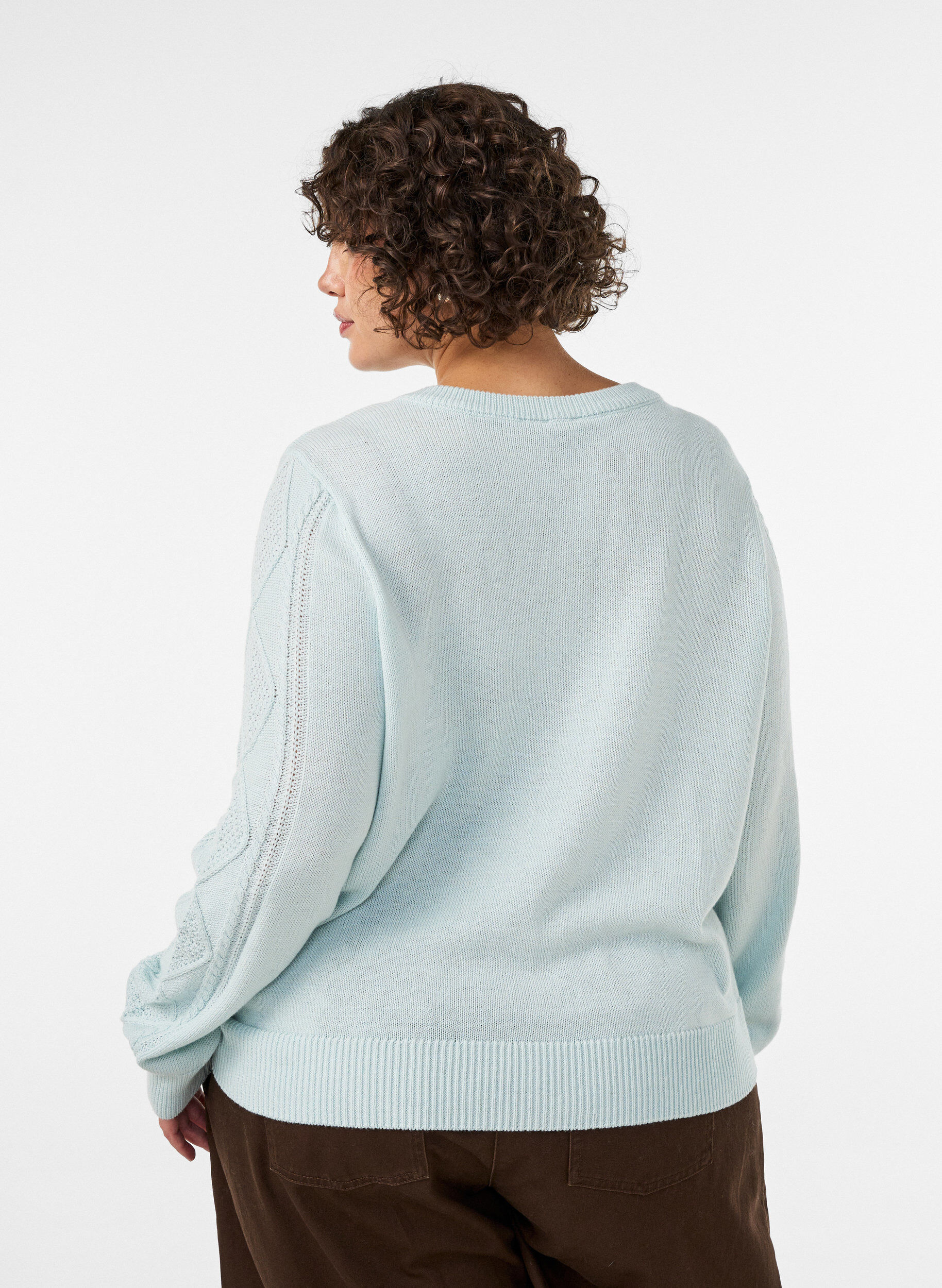 ZizziKabelgebreide cardigan met decoratieve knopen, Blauw, Model image number 2