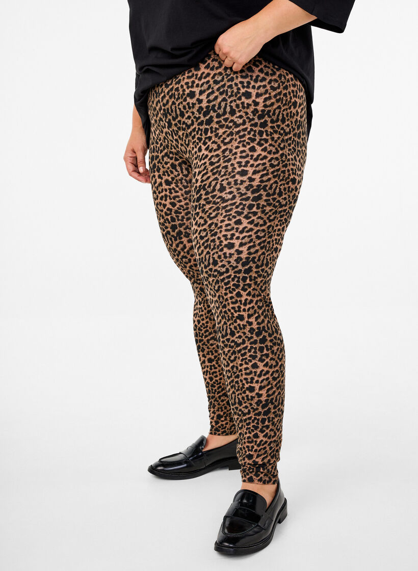 Viscose leggings met zebraprint, Zwart, Model image number 0