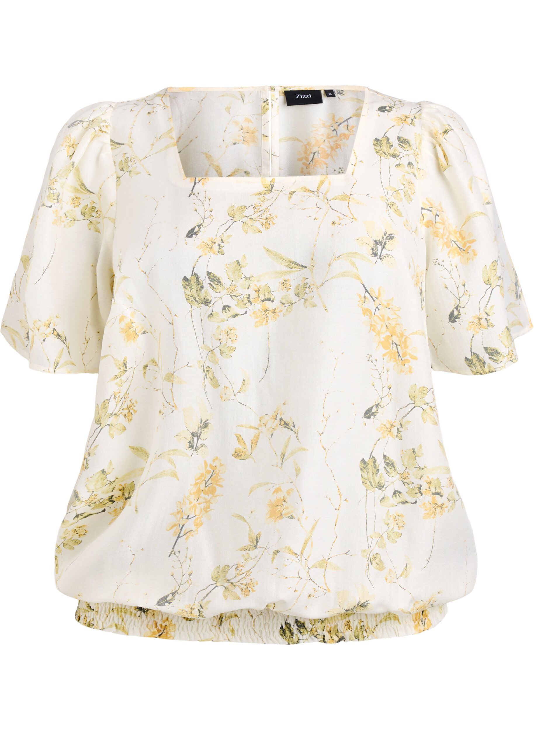 Zizzi Blouse met bloemenprint en vierkante hals, Geel, Packshot image number 0