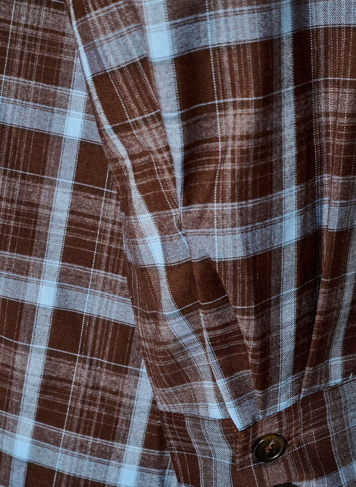 Knie-lange overhemdjurk met ruitpatroon, Bruin, Packshot image number 3
