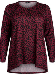 Luipaardprint blouse met lange mouwen, Donker Bordeaux