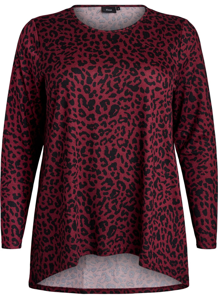 Luipaardprint blouse met lange mouwen, Donker Bordeaux, Packshot image number 0