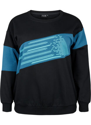 Sweatshirt met sportieve print, Black Comb, Packshot image number 0