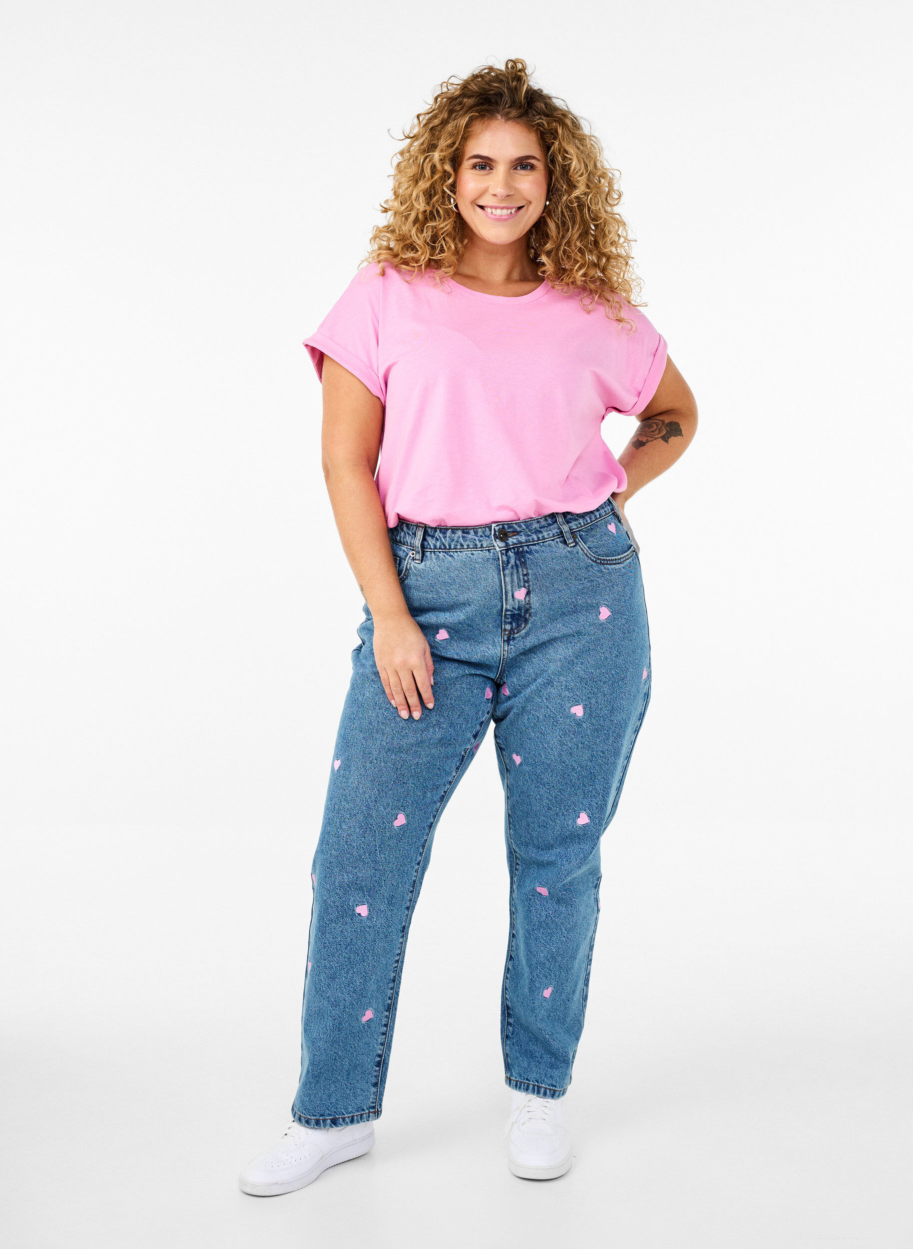 Zizzi Hoge taille Gemma jeans met lippen, Blauw, Model image number 0