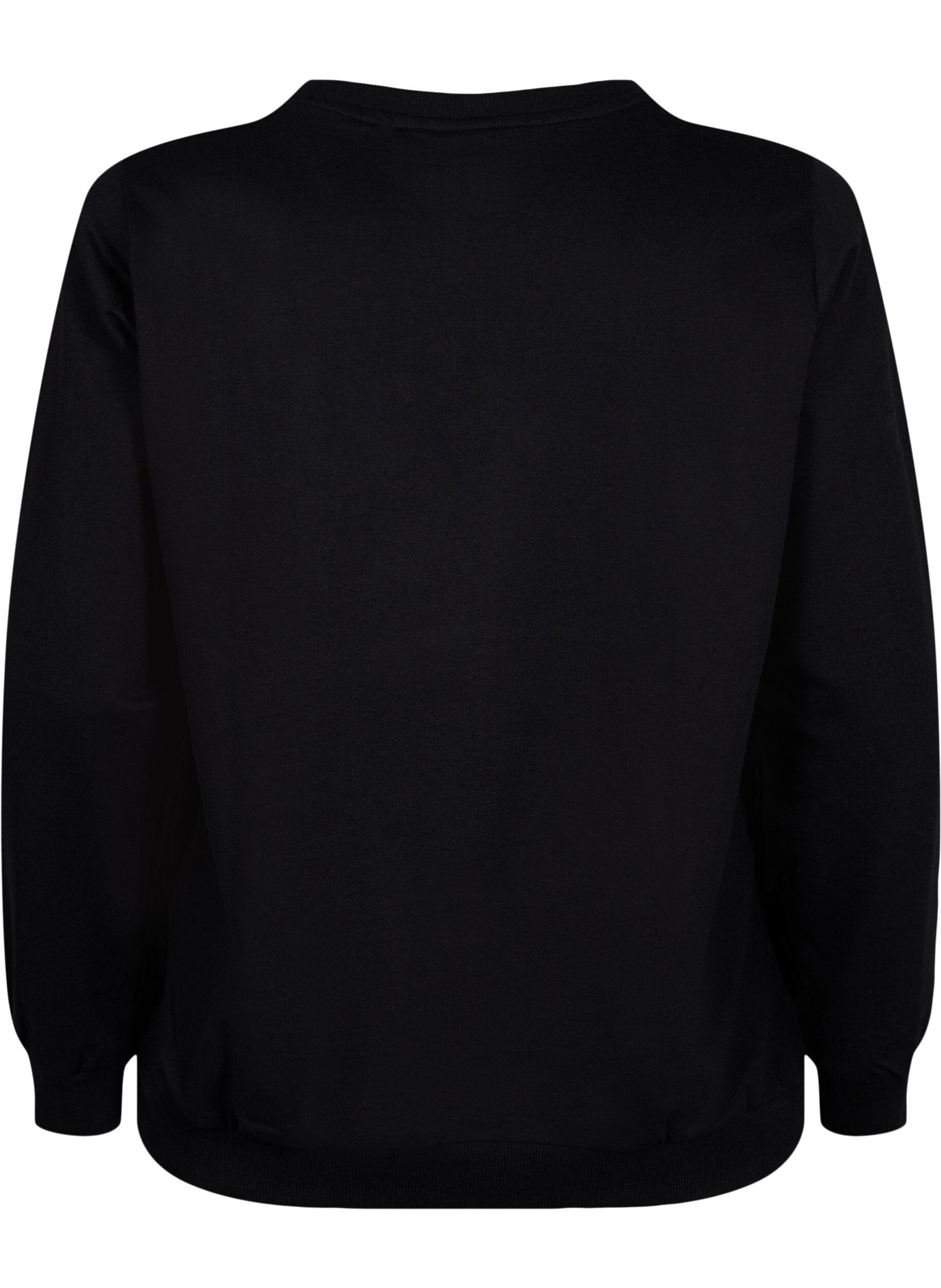 Zizzi Sweatshirt met tekst, Black W. Reset, Packshot image number 1