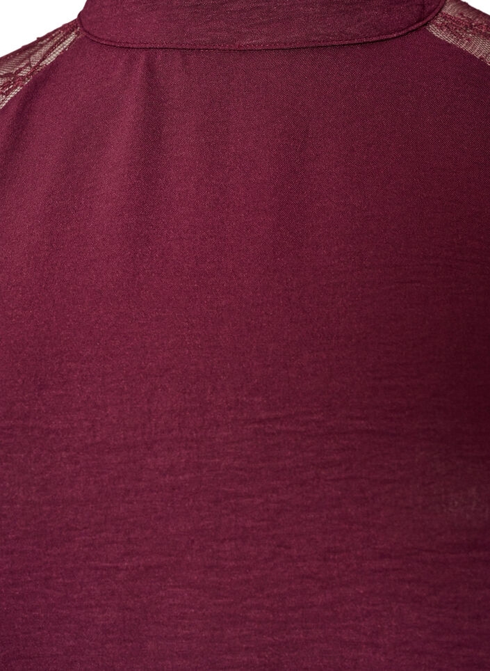 Blouse met korte kanten mouwen en hoge hals, Rood, Packshot image number 2