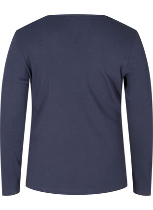 Katoenen blouse met geribde v-hals en kreukeleffect, Navy Blazer, Packshot image number 1