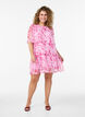 Korte jurk met chiffonlook, bloemenprint en volantlagen, Roze, Model image number 1