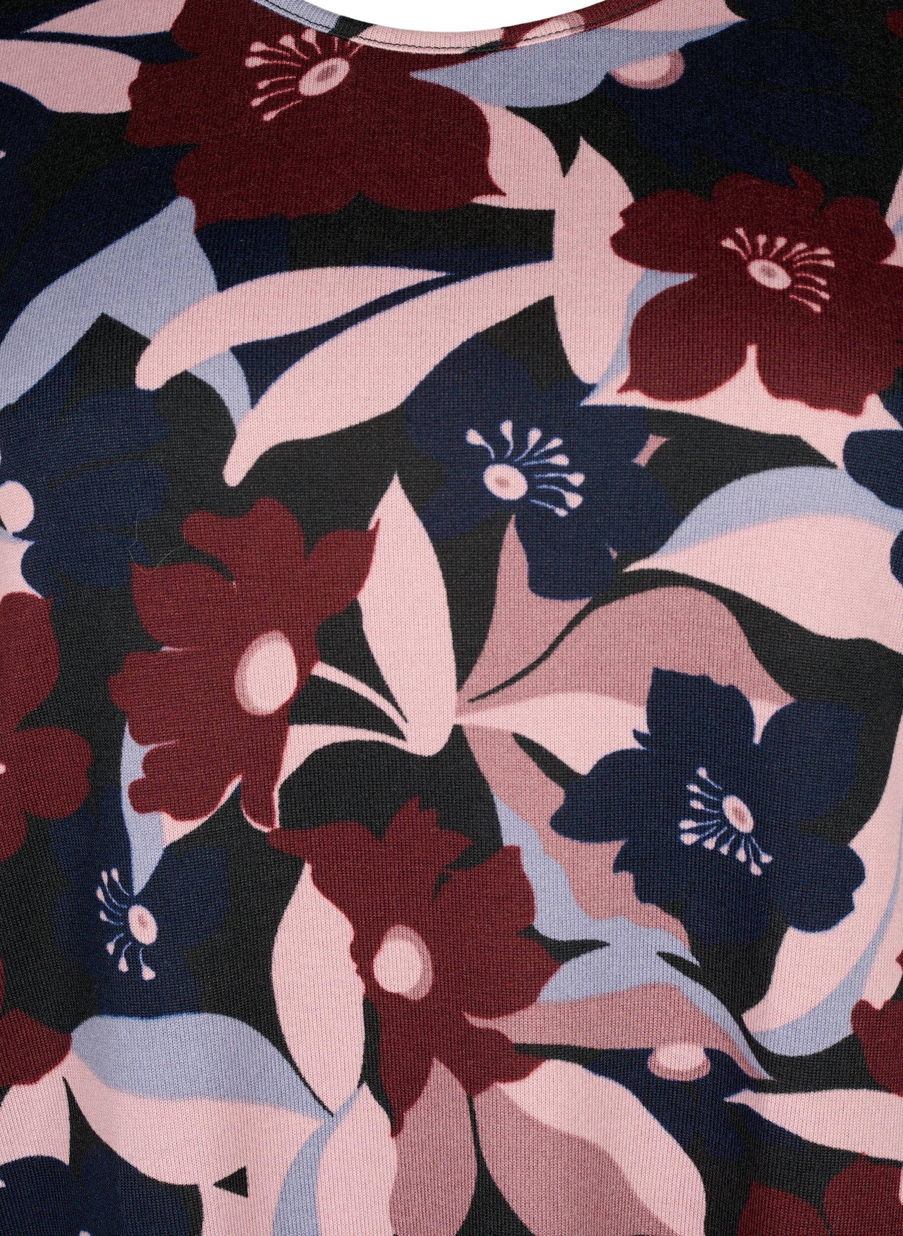 Zizzi Gebloemde blouse met lange mouwen, Black Rose Flower, Packshot image number 2