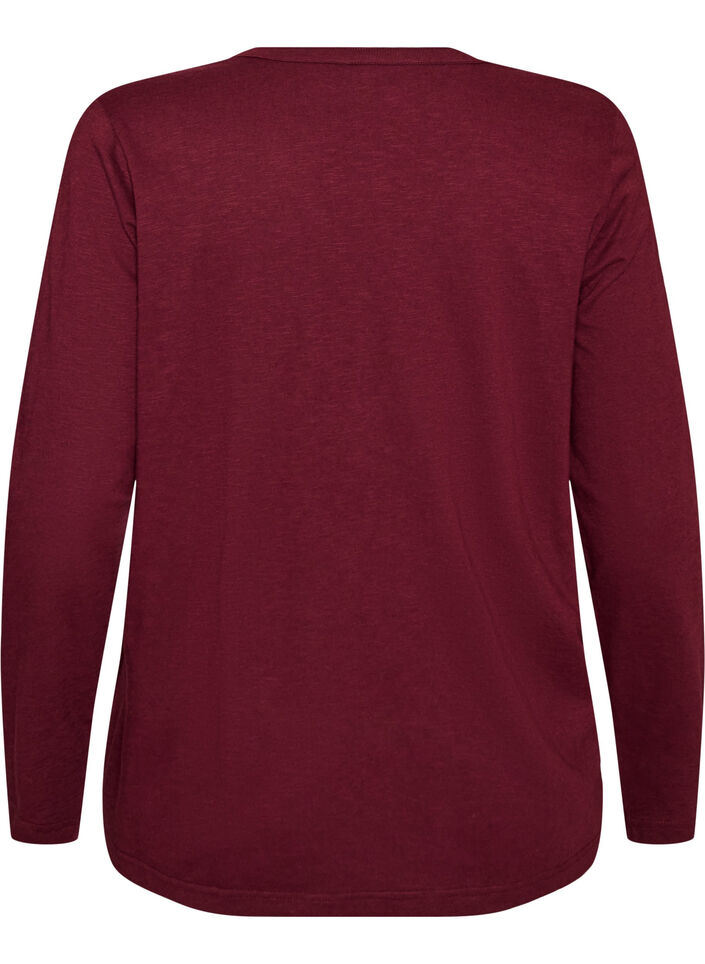 T-shirt met lange mouwen, V-hals en knopen, Rood, Packshot image number 1