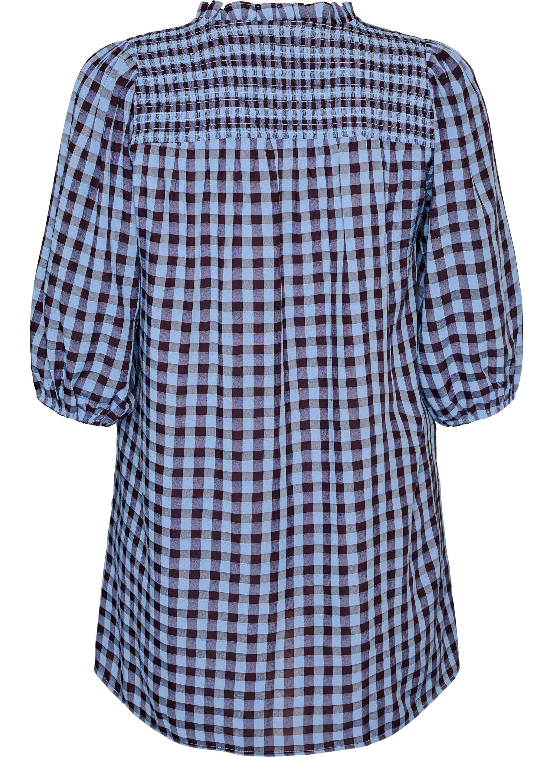 ZizziTunic met ginghamruit en ruchekraag, Blauw, Packshot image number 1