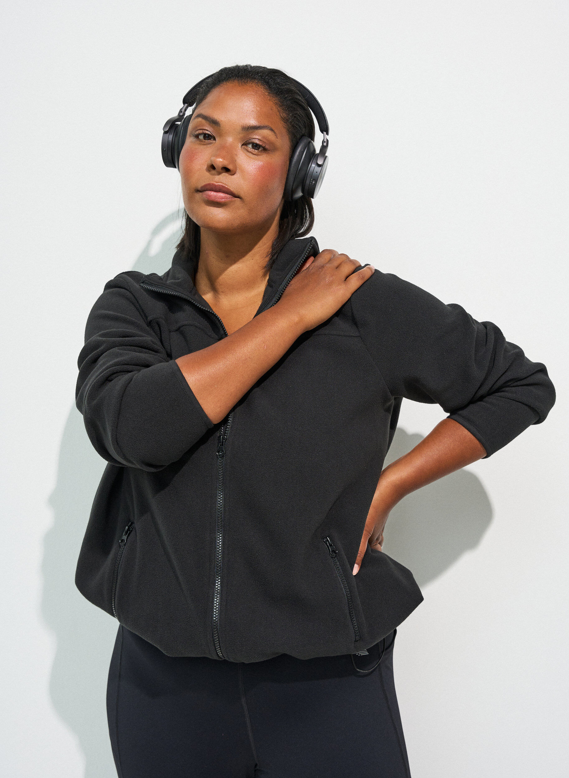 Fleece jack met zakken, Zwart, Model