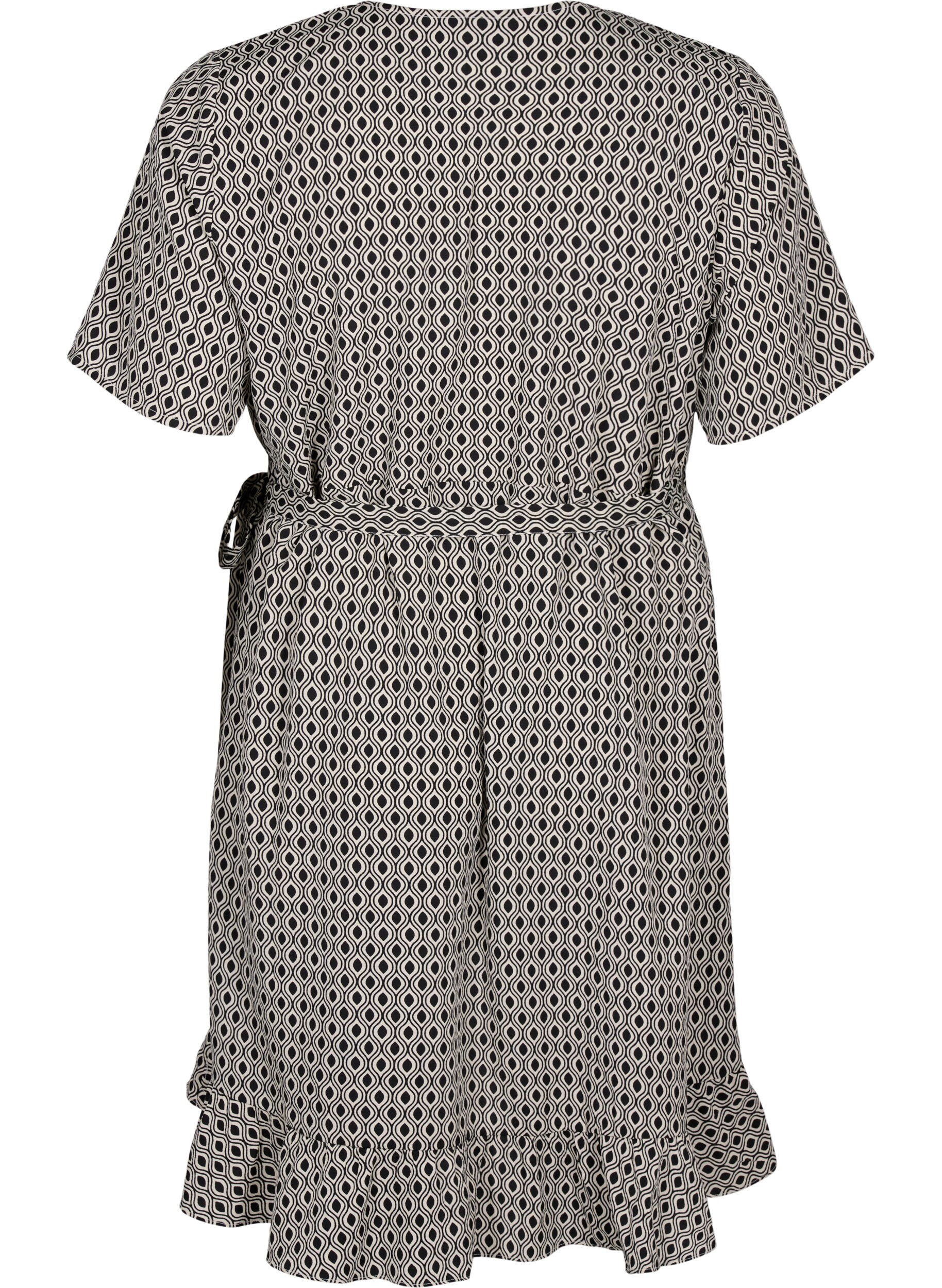 Zizzi FLASH - Wikkeljurk met korte mouwen, Black White Graphic, Packshot image number 1