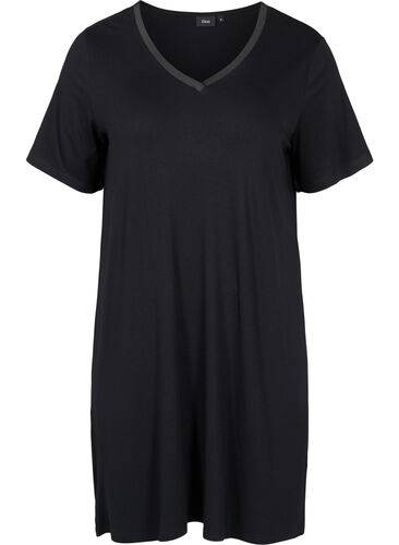 Viscose pyjama jurk met korte mouwen , Black, Packshot image number 0