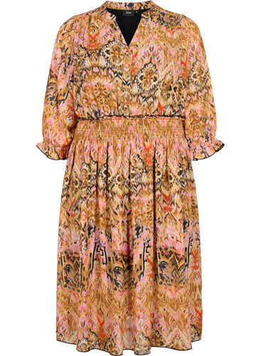Midi-jurk met print, smock en 3/4-mouwen, Colorful Ethnic, Packshot image number 0