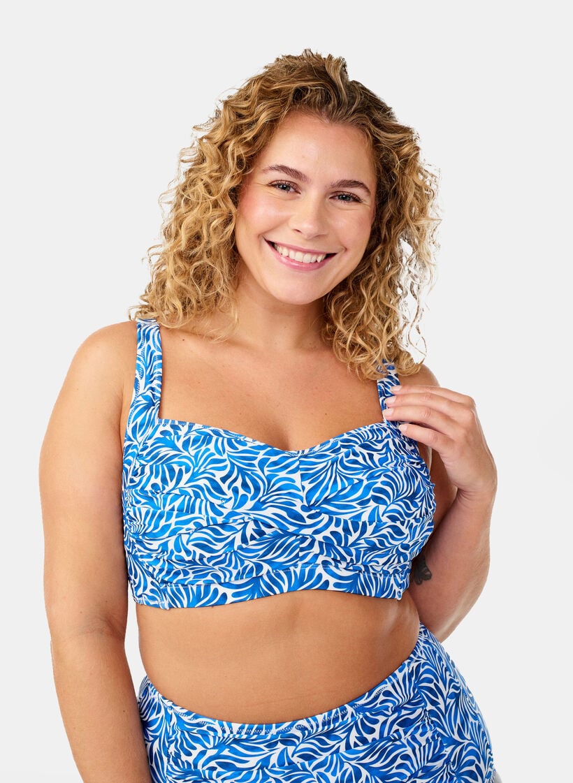 Gewatteerde bikinitop met print, Blauw, Model image number 0