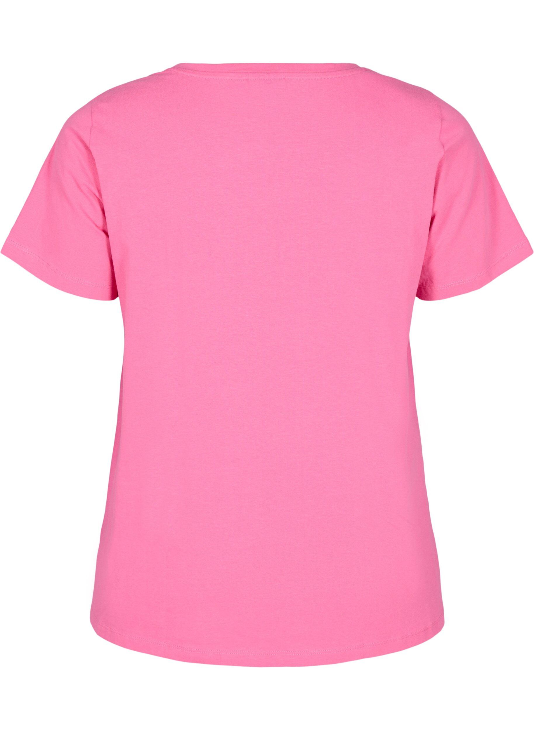 Zizzi Effen basic T-shirt van katoen, Roze, Packshot image number 1