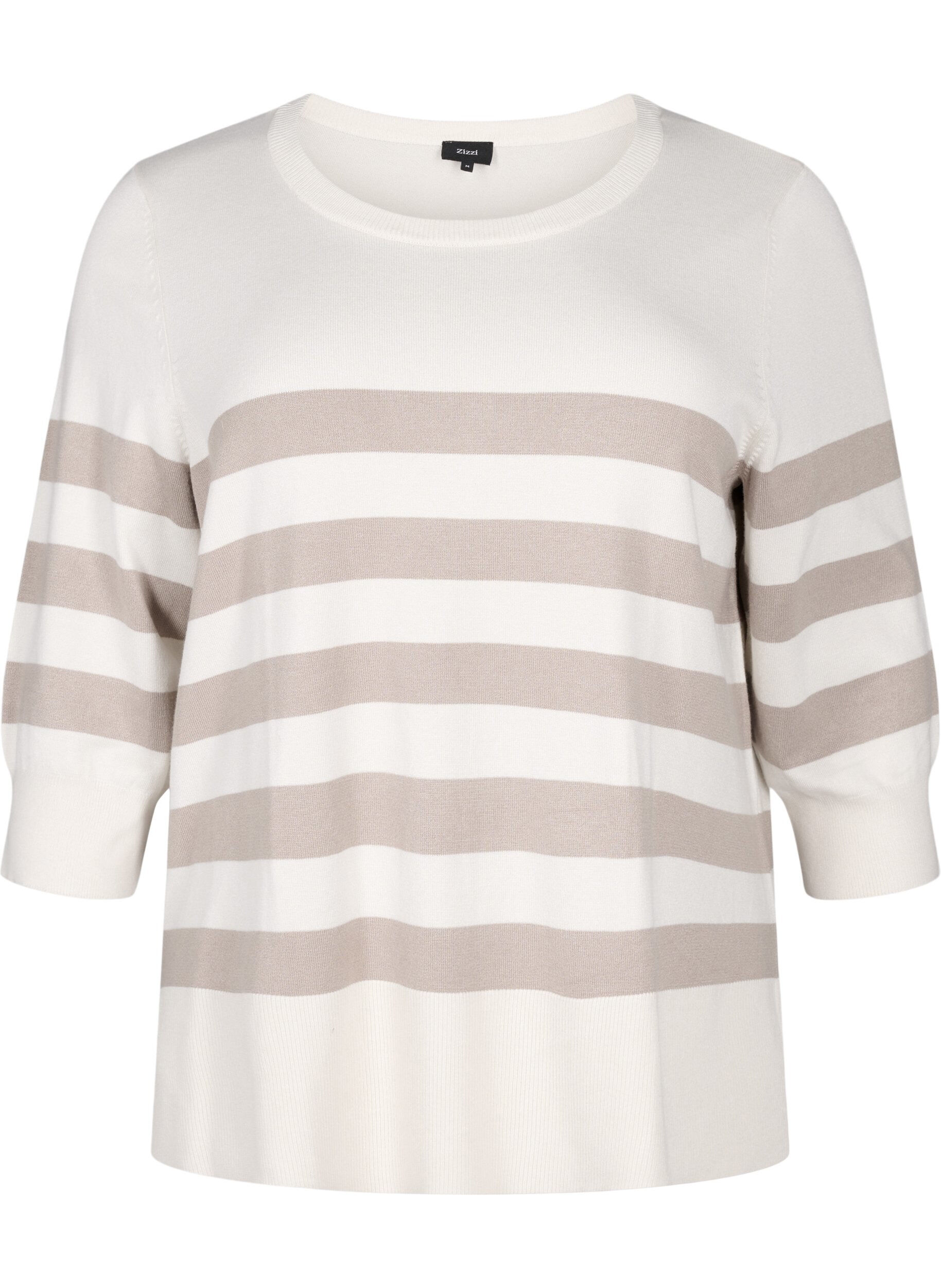 Zizzi Gestreepte pullover van viscose met 3/4 mouwen, Birch/Simply Taupe, Packshot image number 0