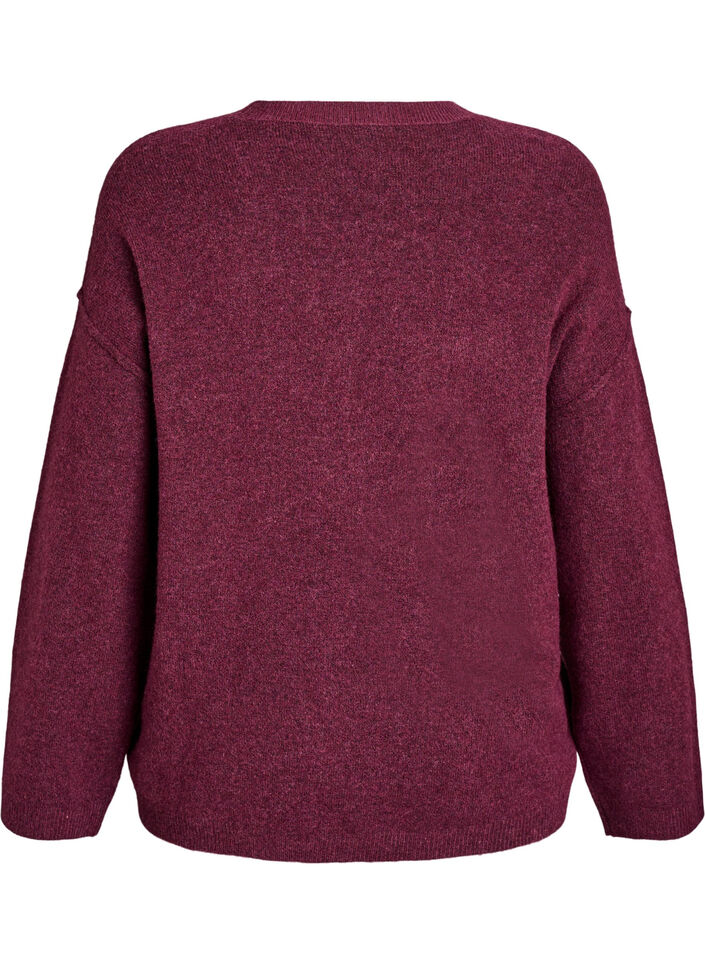 Losvallende gebreide trui met opvallende naden, Donker Bordeaux, Packshot image number 1