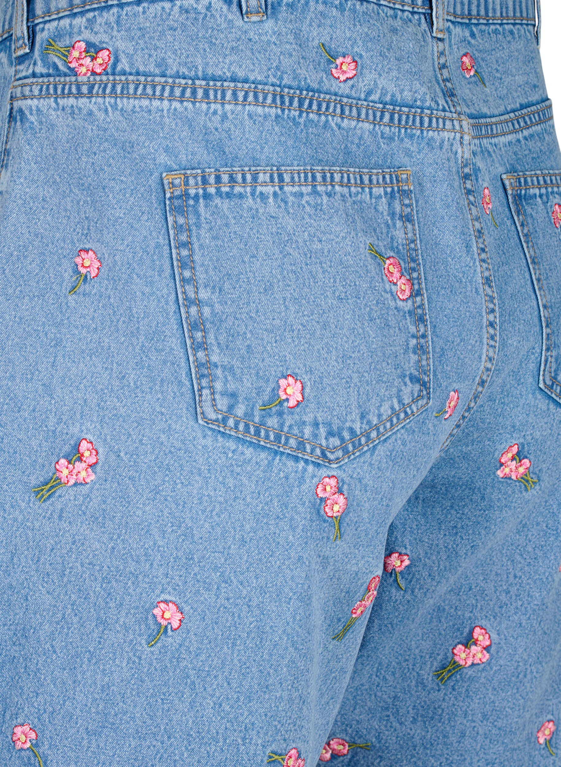 Zizzi Denimshorts met geborduurde bloemen, Blauw, Packshot image number 3