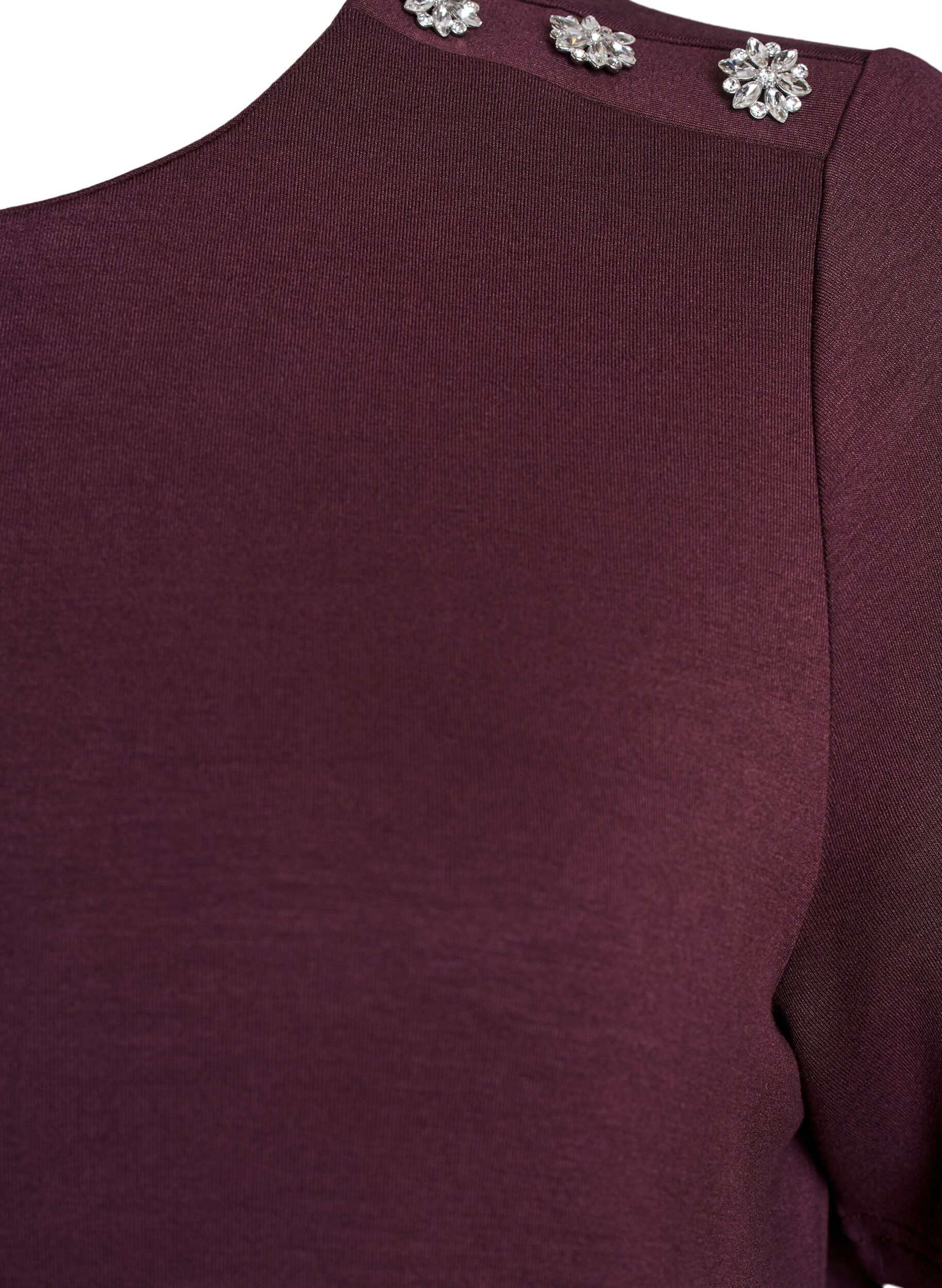 Zizzi Blouse met korte mouwen en knoopdetail, Donker Bordeaux, Packshot image number 2