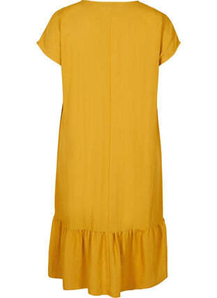 Viscose jurk met korte mouwen en v-hals, Harvest Gold, Packshot image number 1