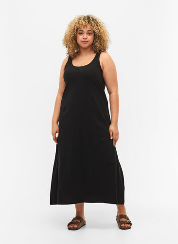 Mouwloze katoenen jurk met a-vorm, Black, Model image number 0