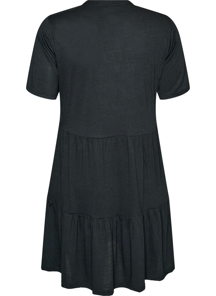 Jerseyjurk met kanten details en een gelaagde rok, Zwart, Packshot image number 1
