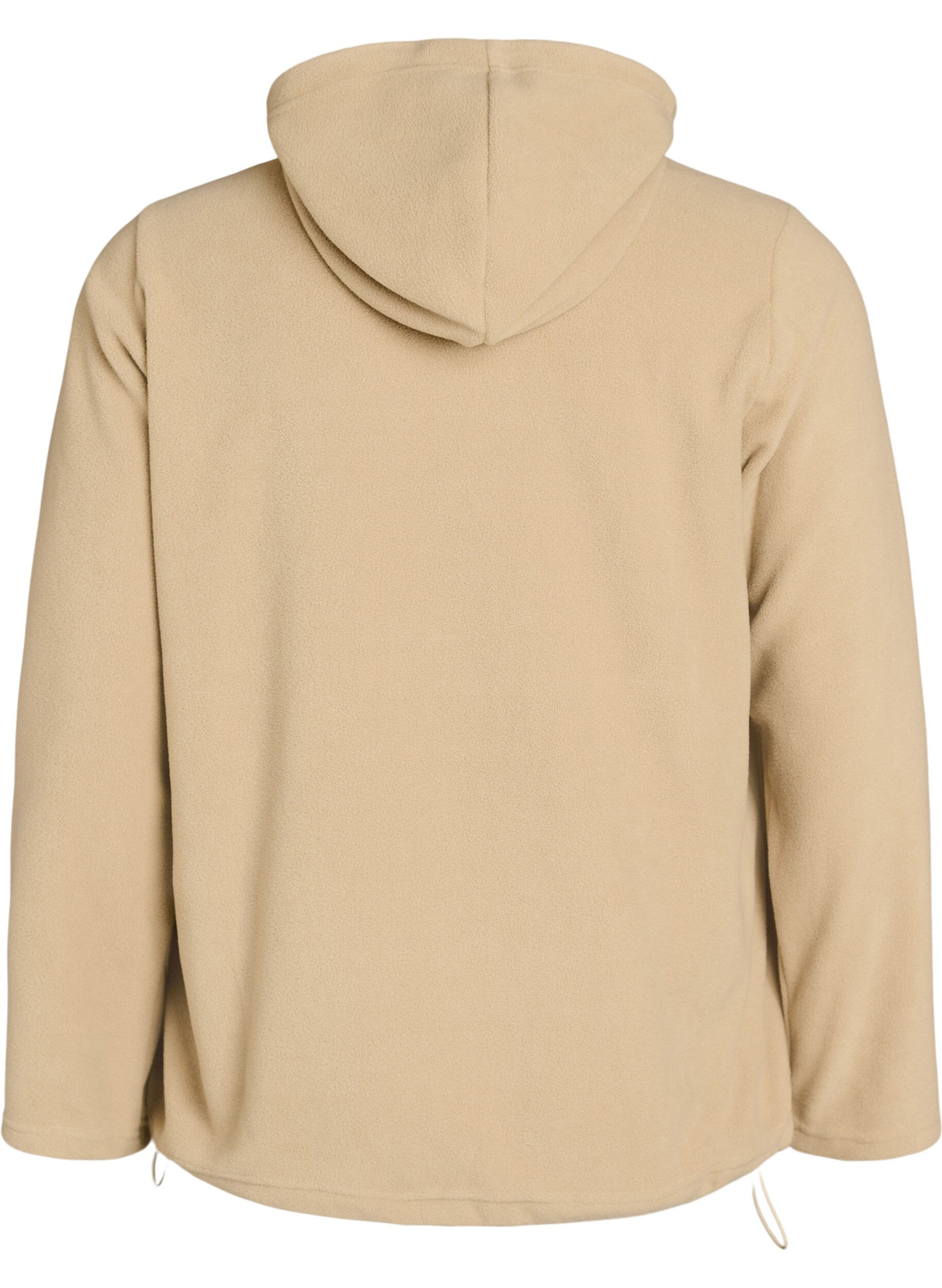 ZizziFleece hoodie met een hoge nek en geborduurde tekst, Beige, Packshot image number 1