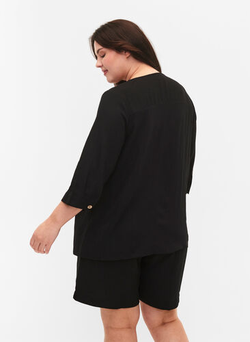 Viscose blouse met knopen en v-hals, Black, Model image number 1