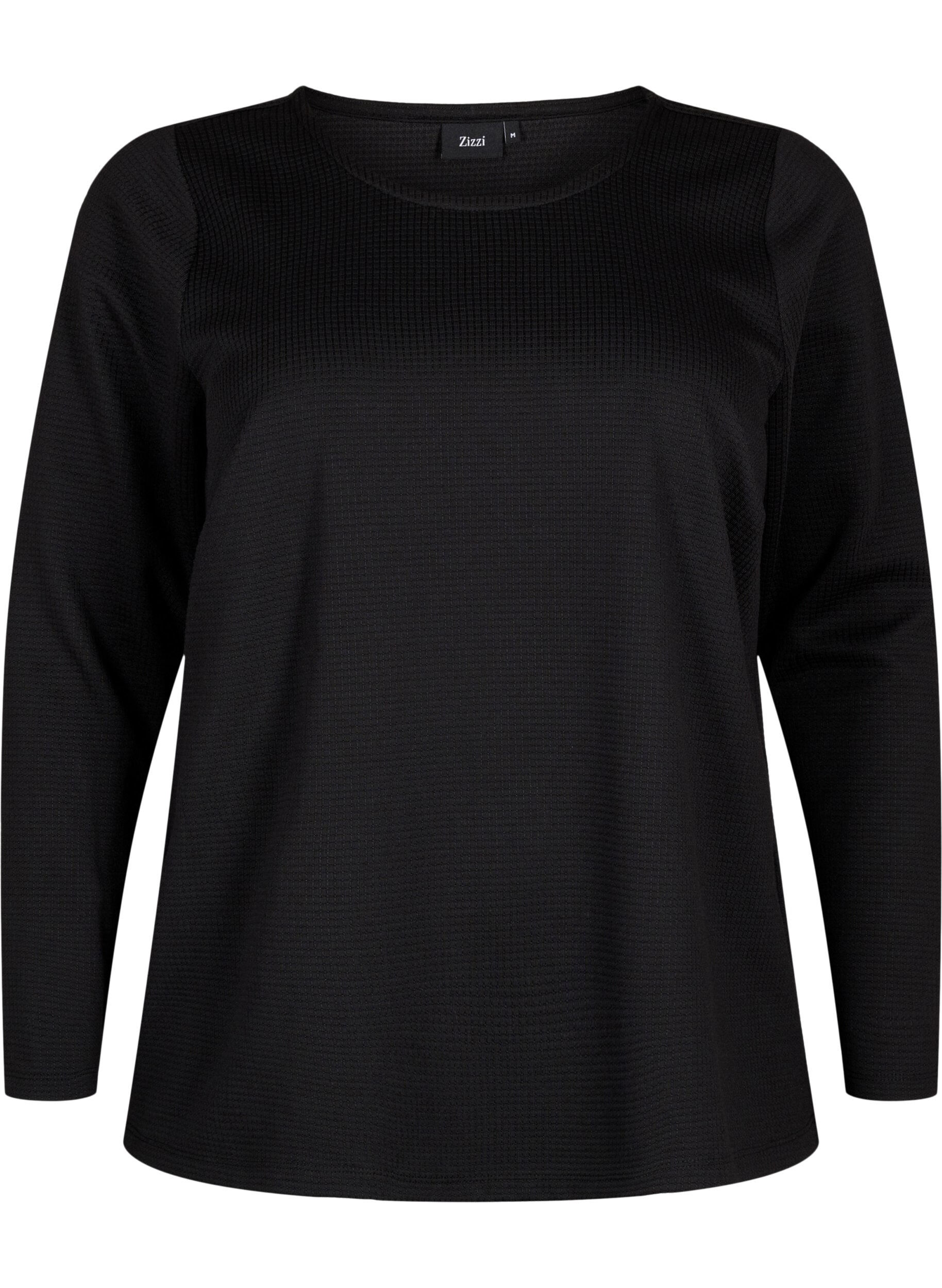 Zizzi A-lijn blouse met textuur, Black, Packshot image number 0