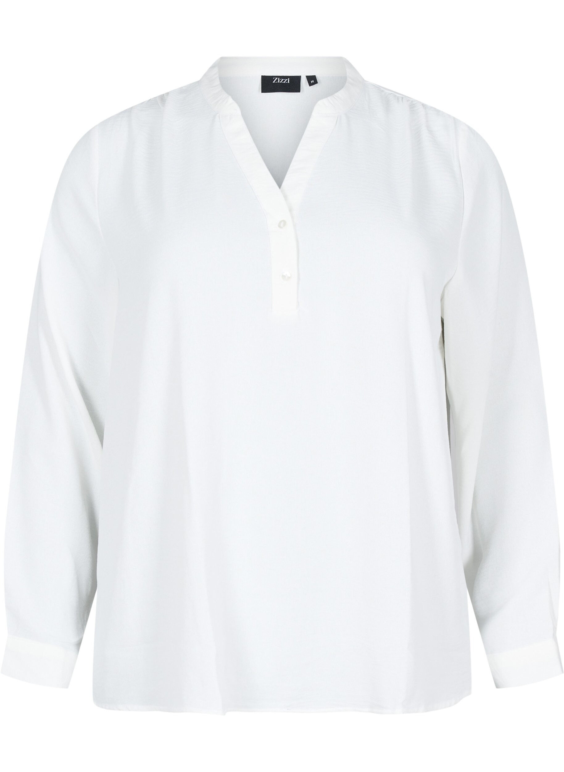 Zizzi Blouse met lange mouwen en V-hals, Bright White, Packshot image number 0