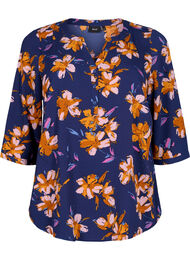 Gebloemde blouse met 3/4 mouwen, Peacoat Flower AOP