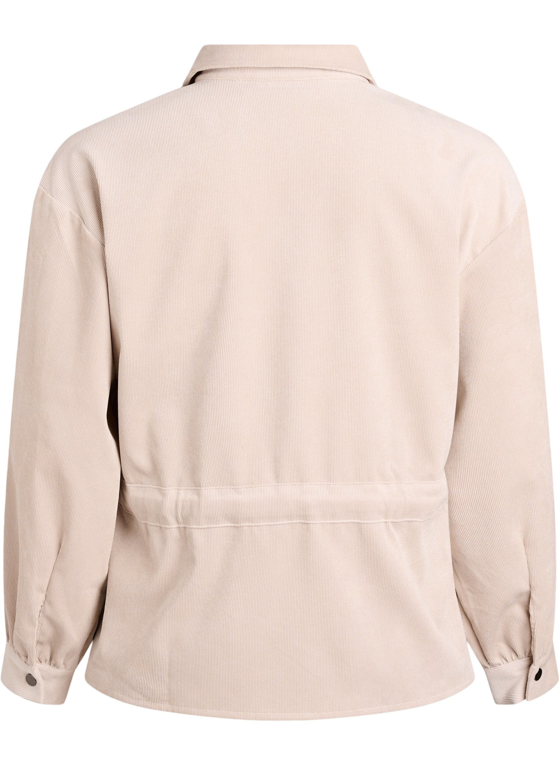 Zizzi Corduroy shacket met strikceintuur en zakken, Beige, Packshot image number 1