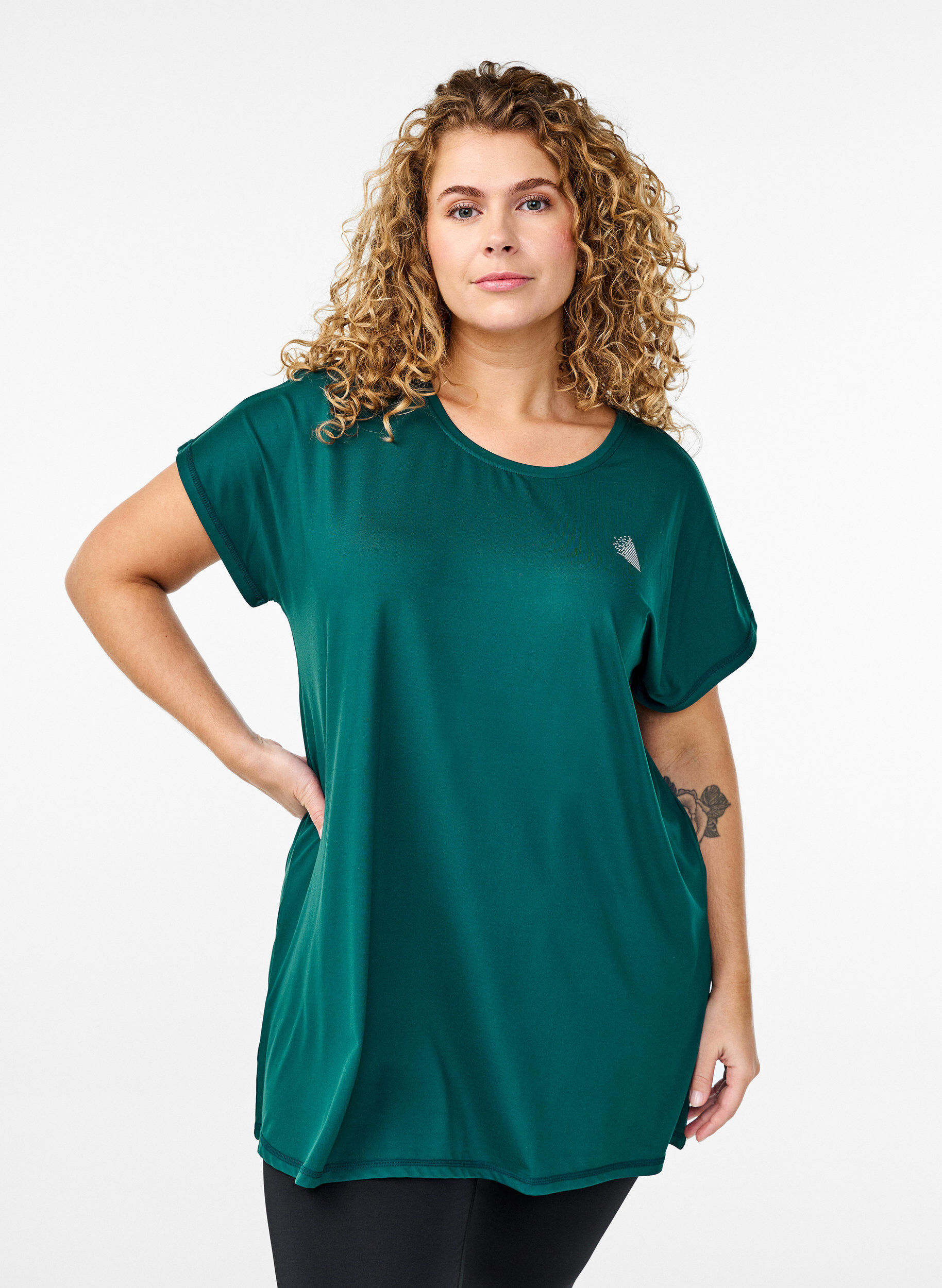 Lang workout T-shirt, Groen, Model