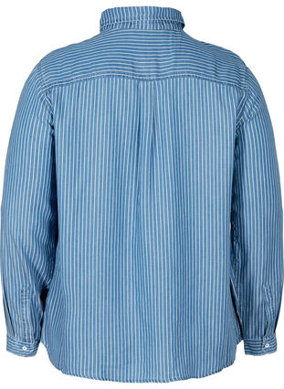 Gestreepte blouse in lyocell, Blue denim, Packshot image number 1