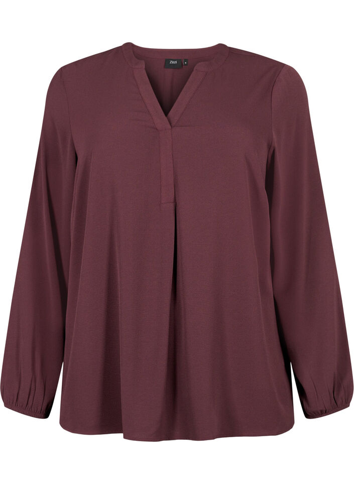 Effen blouse met v-hals, Fudge, Packshot image number 0