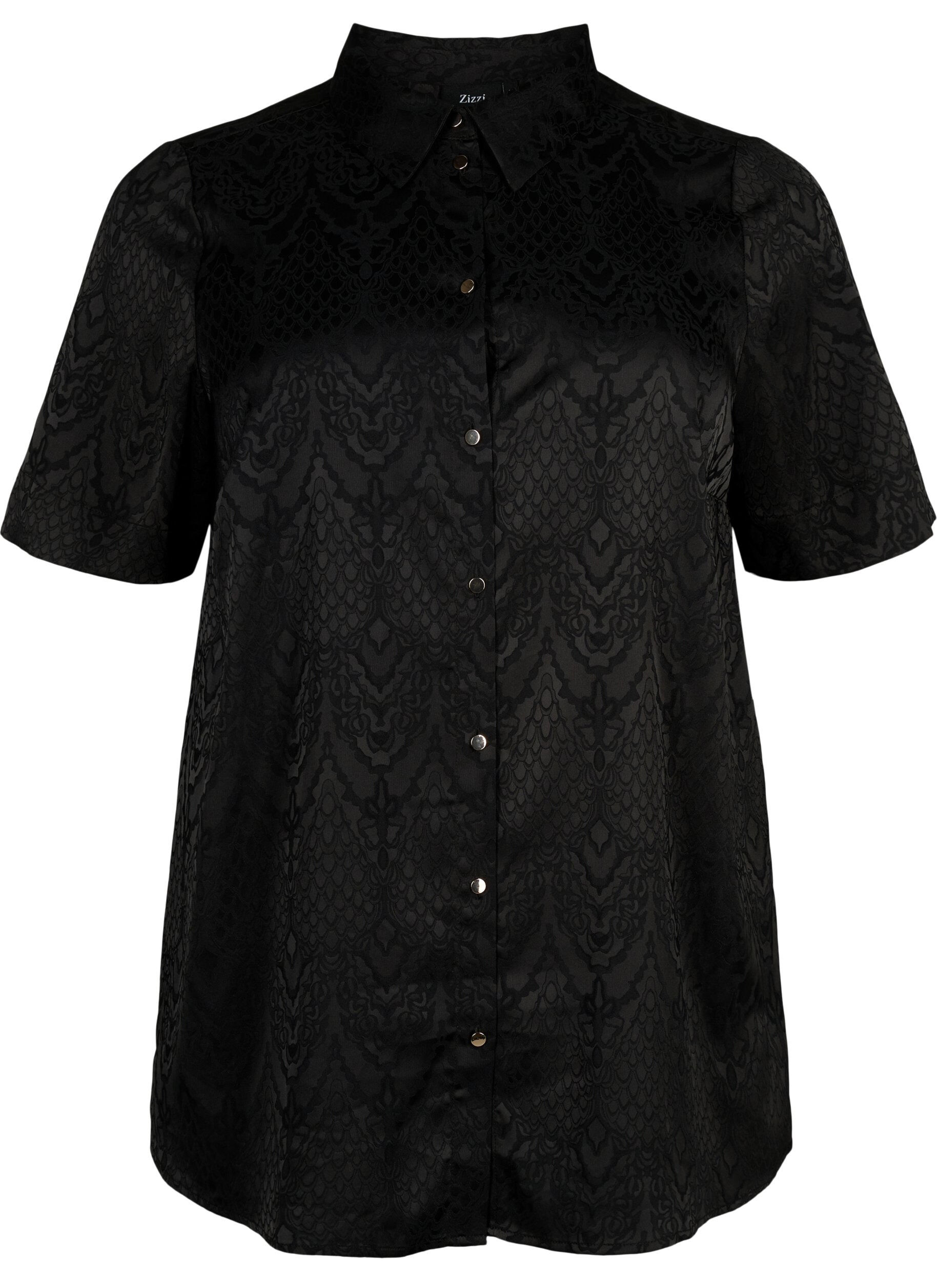 Zizzi Lang shirt met structuurpatroon, Black, Packshot image number 0