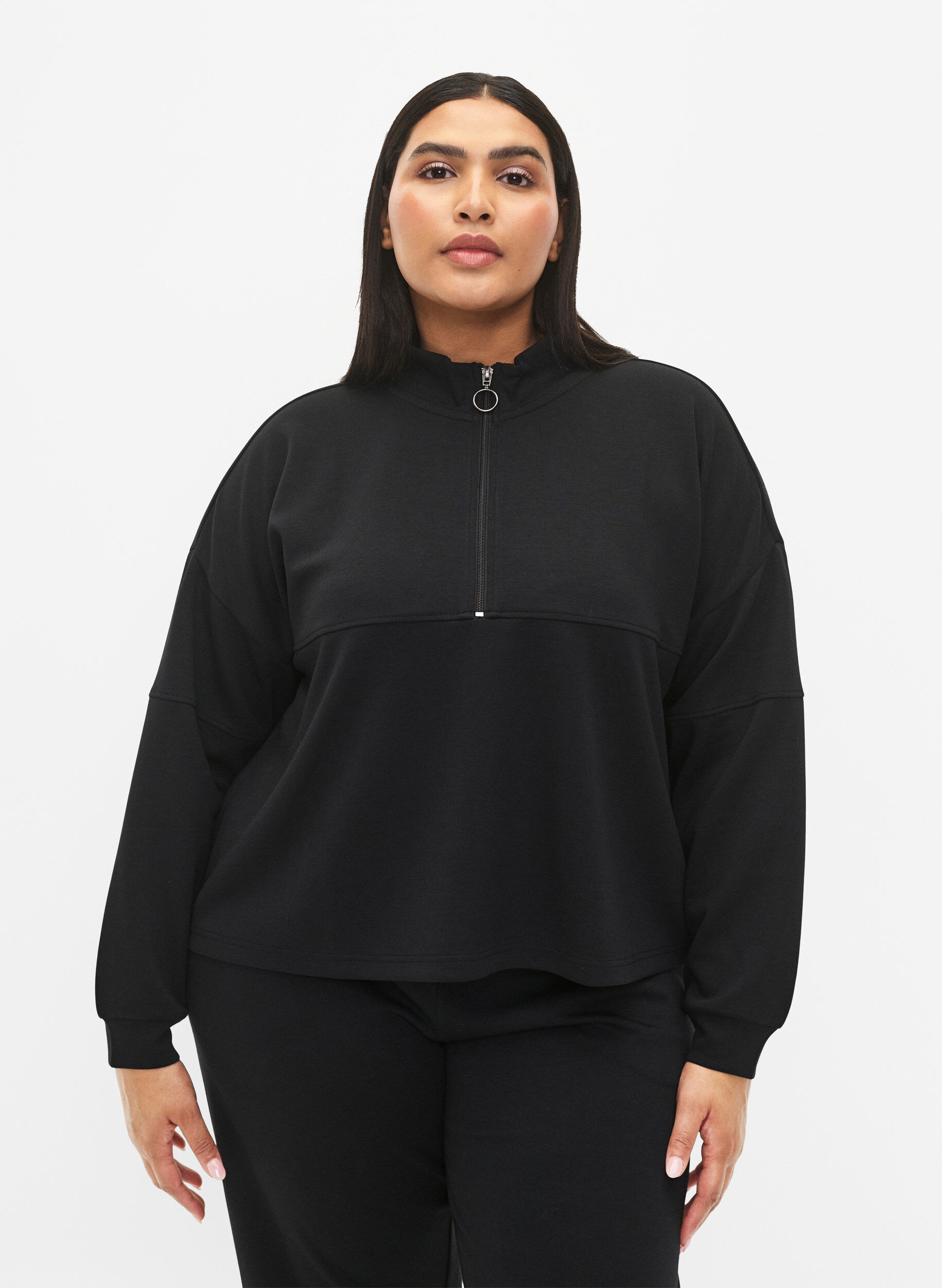 Zizzi Sweatshirt van modalmix met hoge hals, Black, Model image number 0