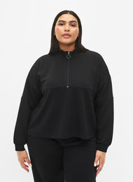 Sweatshirt van modalmix met hoge hals, Black, Model