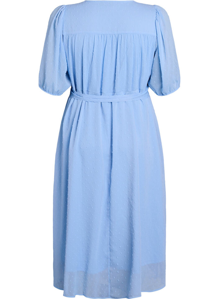 Midi jurk met V-hals en striksluiting, Blauw, Packshot image number 1