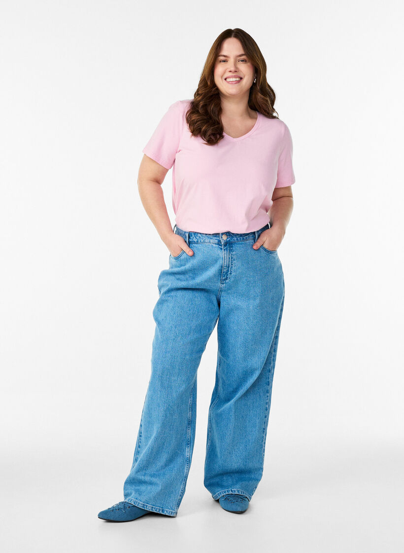 Effen basic katoenen T-shirt, Roze, Model image number 1